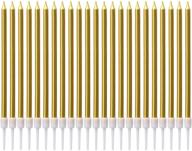🎂 luter metallic birthday candles with holders - 24 pieces of tall and long thin cupcake candles for birthday wedding party decoration in elegant gold logo