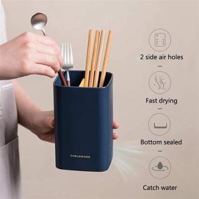 img 2 attached to 🔧 Versatile Navy Kitchen Utensil Holder: Countertop or Wall-Mounted Storage Organizer with Double Ventilation Holes for Draining Chopsticks, Spoons, Forks, and More