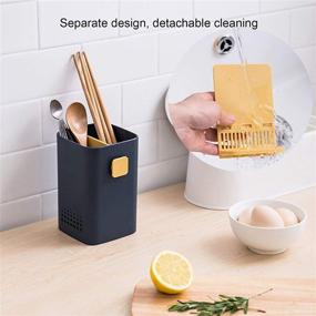 img 1 attached to 🔧 Versatile Navy Kitchen Utensil Holder: Countertop or Wall-Mounted Storage Organizer with Double Ventilation Holes for Draining Chopsticks, Spoons, Forks, and More