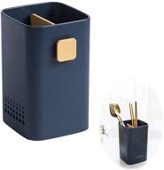 🔧 versatile navy kitchen utensil holder: countertop or wall-mounted storage organizer with double ventilation holes for draining chopsticks, spoons, forks, and more логотип