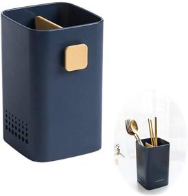 img 4 attached to 🔧 Versatile Navy Kitchen Utensil Holder: Countertop or Wall-Mounted Storage Organizer with Double Ventilation Holes for Draining Chopsticks, Spoons, Forks, and More