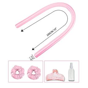 img 3 attached to Non-Heat Hair Curlers for Long Hair - DIY Heatless Hair Styling Tool with Soft Rubber Hair Rollers, Curling Ribbon for Natural Hair – Curling Rods, Hair Loops, Hair Clips, Spray Bottle (Pink) Нетепловые завивки для длинных волос - инструмент для создания причёски без использования тепла с мягкими резиновыми роликами для волос, завивочной лентой для натуральных волос – завивочные прутья, петли для волос, заколки, распылитель (розовый)