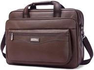 👜 spacious brown leather briefcase: ideal for men on business travel, fits 15.6 inch laptops logo