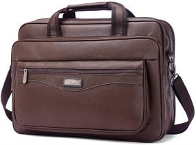 img 4 attached to 👜 Spacious Brown Leather Briefcase: Ideal for Men on Business Travel, Fits 15.6 Inch Laptops