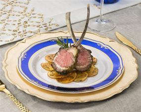 img 3 attached to 🍽️ Pack of 20 - 10" Premium Heavyweight Plastic Dinner Plates by Laura Stein Designer Tableware - White with Blue & Gold Border. Ideal for Parties, Weddings, Cobalt Blue Series Disposable Dishes.