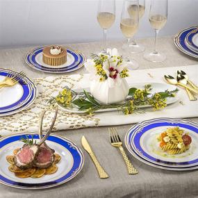 img 1 attached to 🍽️ Pack of 20 - 10" Premium Heavyweight Plastic Dinner Plates by Laura Stein Designer Tableware - White with Blue & Gold Border. Ideal for Parties, Weddings, Cobalt Blue Series Disposable Dishes.