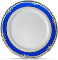 🍽️ pack of 20 - 10" premium heavyweight plastic dinner plates by laura stein designer tableware - white with blue & gold border. ideal for parties, weddings, cobalt blue series disposable dishes. logo