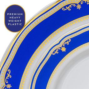 img 2 attached to 🍽️ Pack of 20 - 10" Premium Heavyweight Plastic Dinner Plates by Laura Stein Designer Tableware - White with Blue & Gold Border. Ideal for Parties, Weddings, Cobalt Blue Series Disposable Dishes.