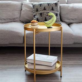 img 1 attached to 🌟 Enhance Your Space with the Pokpek Gold Side Table: Versatile 2-Tier Metal Round End Table with Removable Tray for Indoor/Outdoor Use - Perfect as a Circle Bedroom Nightstand, Boho Coffee Table, and Folding Sofa Side Table in the Living Room!