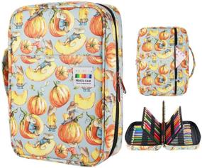 img 4 attached to 🎃 YOUSHARES Colored Pencil Case 220 Slot Pen Organizer with Wrap & Zipper, Multilayer Holder for Prismacolor Pencils & Gel Pens (Pumpkin)