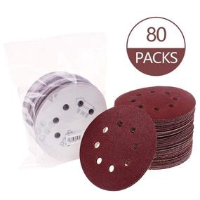 img 2 attached to 80 Pack 5 inch Sanding Discs Kit 8 Hole Sander for Drill | Polishing Pad with Hook and Loop Plate | Variety of Grit Sizes: 60, 80, 120, 180, 240, 400, 600, 800 | High-Quality Sandpaper Abrasive Tool