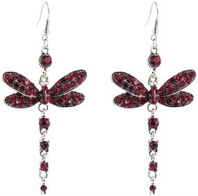 img 1 attached to Multicolor Rhinestone Dragonfly Earrings Bohemian