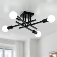 🔹 matte black industrial farmhouse semi flush mount ceiling light fixture - mid-century modern chandelier for kitchen, dining room, bedroom, study, and living room logo