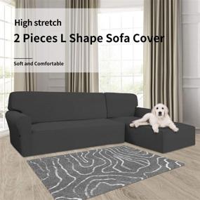 img 3 attached to 🛋️ Large Dark Gray L-Shaped Sofa Slipcover - 2 Piece Easy-Going Stretch Sectional Couch Cover for Living Room with Elastic Bottom - Jacquard Fabric Chaise Lounge Slipcover for Dogs, Kids, and Pets