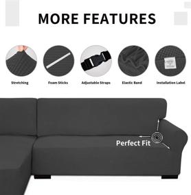 img 1 attached to 🛋️ Large Dark Gray L-Shaped Sofa Slipcover - 2 Piece Easy-Going Stretch Sectional Couch Cover for Living Room with Elastic Bottom - Jacquard Fabric Chaise Lounge Slipcover for Dogs, Kids, and Pets