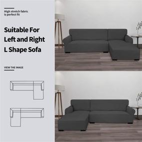 img 2 attached to 🛋️ Large Dark Gray L-Shaped Sofa Slipcover - 2 Piece Easy-Going Stretch Sectional Couch Cover for Living Room with Elastic Bottom - Jacquard Fabric Chaise Lounge Slipcover for Dogs, Kids, and Pets