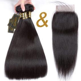 img 2 attached to 🌟 QTHAIR 12A Grade Virgin Straight Human Hair Bundle with Closure - 100% Virgin Indian Hair (20 22 24+18 inch) and Free Part Swiss Lace Closure - Natural Black, High Quality