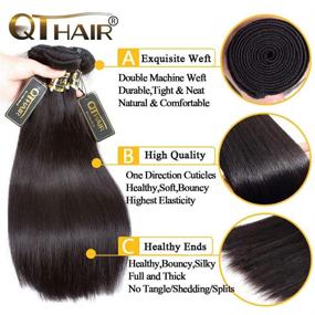 img 1 attached to 🌟 QTHAIR 12A Grade Virgin Straight Human Hair Bundle with Closure - 100% Virgin Indian Hair (20 22 24+18 inch) and Free Part Swiss Lace Closure - Natural Black, High Quality