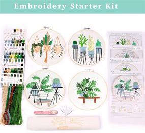 img 1 attached to 🧵 Beginner Embroidery Kit - Set of 4, DIY Cross Stitch Kits with 4 Bamboo Hoops, Plants Flowers Patterns, and Threads - Easy Learning Option for Embroidery Beginners