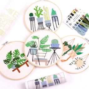 img 4 attached to 🧵 Beginner Embroidery Kit - Set of 4, DIY Cross Stitch Kits with 4 Bamboo Hoops, Plants Flowers Patterns, and Threads - Easy Learning Option for Embroidery Beginners