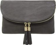 stylish solene women's envelop clutch crossbody bag: tassels accent for perfect panache! logo