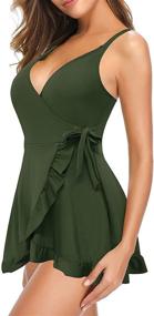 img 1 attached to 👙 SHEKINI V Front Detailing Ruffled Swimdress: Trendy Women's Clothing in Swimsuits & Cover Ups