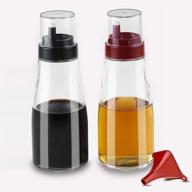 🍶 purplecrown 11oz glass olive oil & vinegar dispenser set: leakproof non-drip spout seasoning bottle for kitchen - black+red (2pc) logo