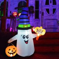 👻 5 ft halloween inflatable outdoor cute ghost with dunces cap - goosh blow up yard decoration with led lights built-in for holiday, party, yard, and garden - clearance sale logo