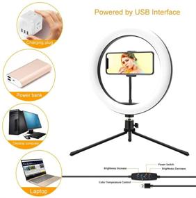 img 1 attached to 📸 10-Inch Mountdog Selfie Circle Ring Light with Stand, Phone Holder, Dimmable 3 Light Modes, 11 Brightness Levels, Remote Control - Desktop USB for Photography, Makeup, YouTube Video, Live Streaming