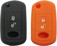 keyless entry remote key fob skin cover protective silicone rubber key jacket protector for land rover discovery lr3 range rover sport (1 black + 1 orange) logo