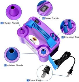 img 3 attached to 💜 NuLink Portable Dual Nozzle Balloon Blower Pump for Decoration, Party [110V~120V, 600W, Purple] - Electric Inflator