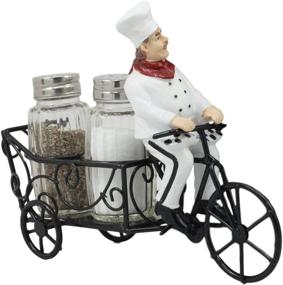 img 3 attached to 🧂 French Bistro Chef Spice Cart Salt and Pepper Shakers Holder - 6" Iron Chef Spice Delivery Figurine for Kitchen Decor