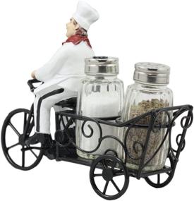 img 1 attached to 🧂 French Bistro Chef Spice Cart Salt and Pepper Shakers Holder - 6" Iron Chef Spice Delivery Figurine for Kitchen Decor