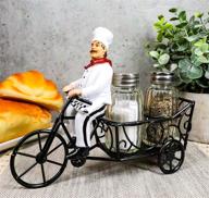 🧂 french bistro chef spice cart salt and pepper shakers holder - 6" iron chef spice delivery figurine for kitchen decor logo