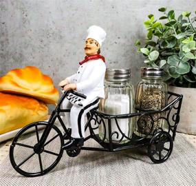 img 4 attached to 🧂 French Bistro Chef Spice Cart Salt and Pepper Shakers Holder - 6" Iron Chef Spice Delivery Figurine for Kitchen Decor