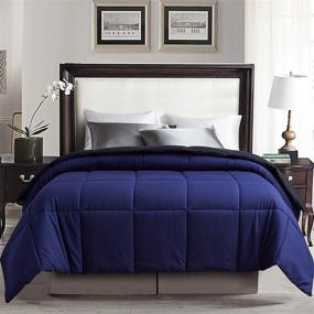img 1 attached to 🛏️ ELNIDO QUEEN Reversible Lightweight Comforter in Navy/Black - All-Season Duvet Insert or Stand-Alone - Queen Size (88x92 Inch)