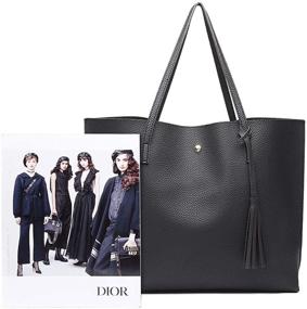 img 3 attached to 👜 Miss Lulu Women's Soft Faux Leather Tote Handbag: Spacious Top Handle Purse with Tassel Detailing for Chic Shopping