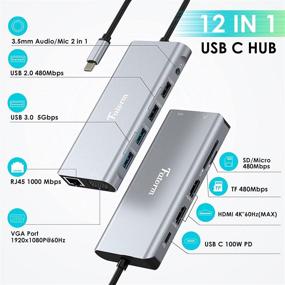 img 3 attached to 12-в-1 USB C станция для подключения: два монитора, три экрана, 4K HDMI, VGA, гигабитный Ethernet, считыватель SD/TF карт - совместима с MacBook/Surface/HP/Dell
