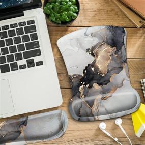 img 2 attached to 🖱️ HOMKUMY Ergonomic Mouse Pad and Keyboard Wrist Rest Set, Memory Foam Cushion with Non-Slip Base – Easy Typing and Pain Relief for Computer Laptop (Ink Marble)
