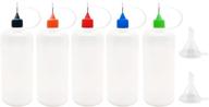 5pcs precision tip applicator bottles, 4 ounce translucent glue bottles with 5 colored tips for diy quilling tools craft art project painting – includes 2 funnels logo