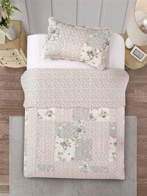 img 1 attached to 🌸 Sunshine Rose and Sage Patchwork 2-Piece Quilt Set - Reversible Bedspread, Lightweight Coverlet, Twin Size, All-Season - Brilliant Pink with Rose Bud Frames