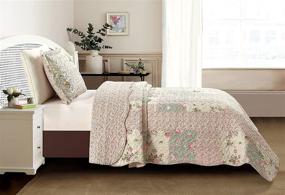 img 3 attached to 🌸 Sunshine Rose and Sage Patchwork 2-Piece Quilt Set - Reversible Bedspread, Lightweight Coverlet, Twin Size, All-Season - Brilliant Pink with Rose Bud Frames