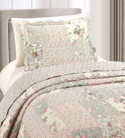 img 2 attached to 🌸 Sunshine Rose and Sage Patchwork 2-Piece Quilt Set - Reversible Bedspread, Lightweight Coverlet, Twin Size, All-Season - Brilliant Pink with Rose Bud Frames