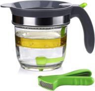 🍲 ivyhome 4 cups plastic fat separator: bottom release, gravy grease & soup oil separator measuring cup. free garlic press included! logo