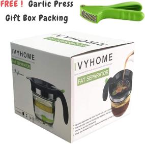 img 1 attached to 🍲 IVYHOME 4 Cups Plastic Fat Separator: Bottom Release, Gravy Grease & Soup Oil Separator Measuring Cup. FREE Garlic Press included!