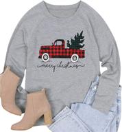 🎄 merry christmas plaid tree sweatshirt: women's lightweight long sleeve pullover top logo