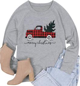 img 4 attached to 🎄 Merry Christmas Plaid Tree Sweatshirt: Women's Lightweight Long Sleeve Pullover Top