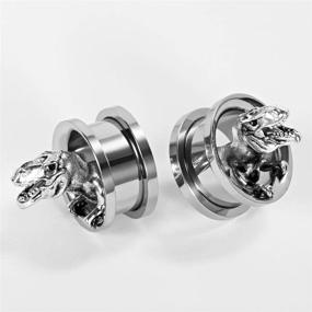 img 1 attached to 🦕 TBOSEN Silver Screw Fit Dinosaur Skull Ear Plugs: Stretchers & Gauges (2pcs)