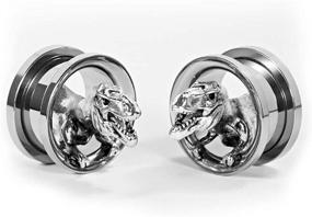 img 2 attached to 🦕 TBOSEN Silver Screw Fit Dinosaur Skull Ear Plugs: Stretchers & Gauges (2pcs)