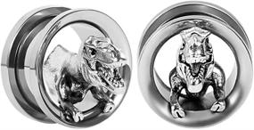 img 4 attached to 🦕 TBOSEN Silver Screw Fit Dinosaur Skull Ear Plugs: Stretchers & Gauges (2pcs)